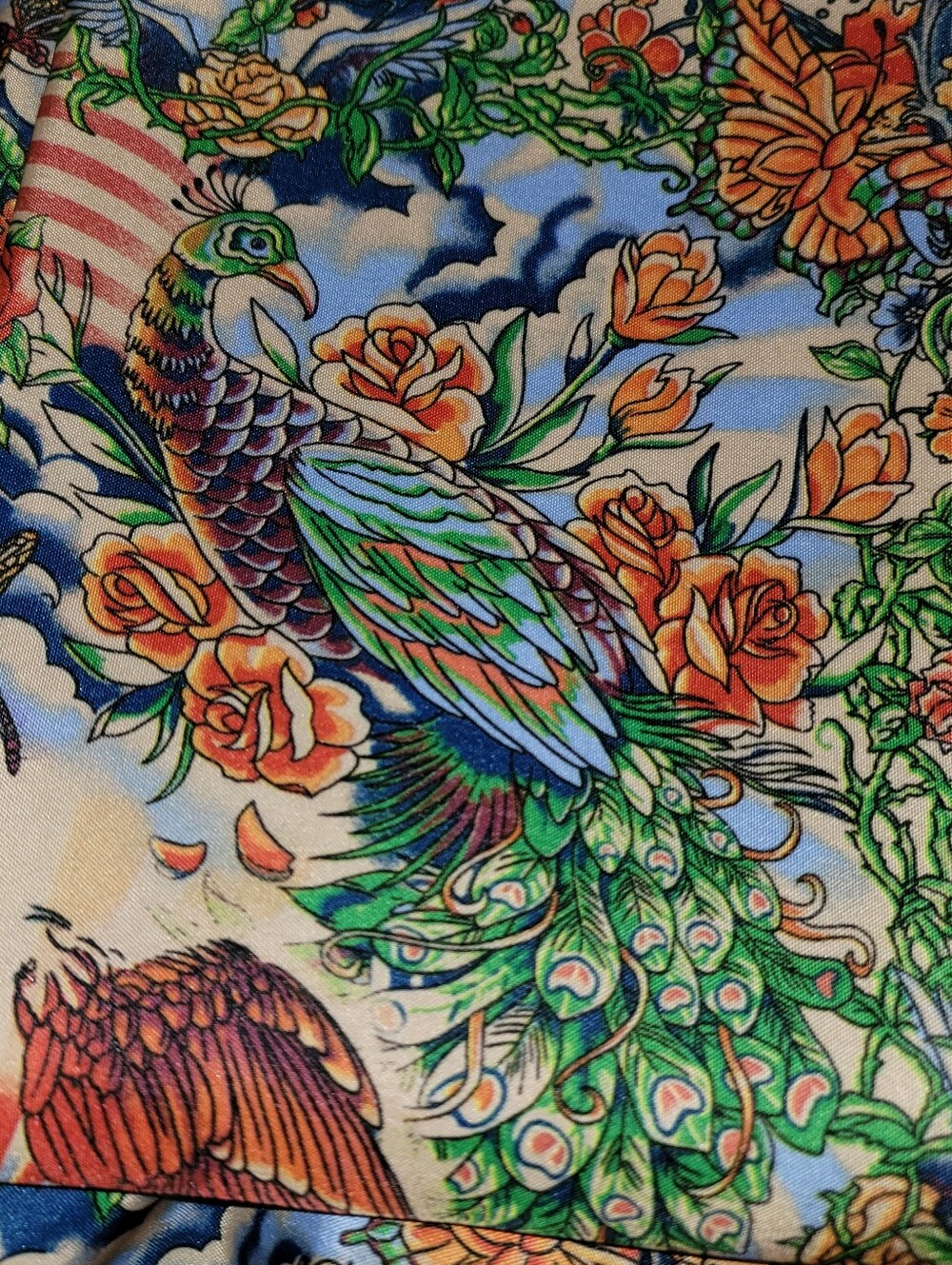 Rockabilly Tattoo Owl Peacock angel wings floral Koi americana Shower Curtain